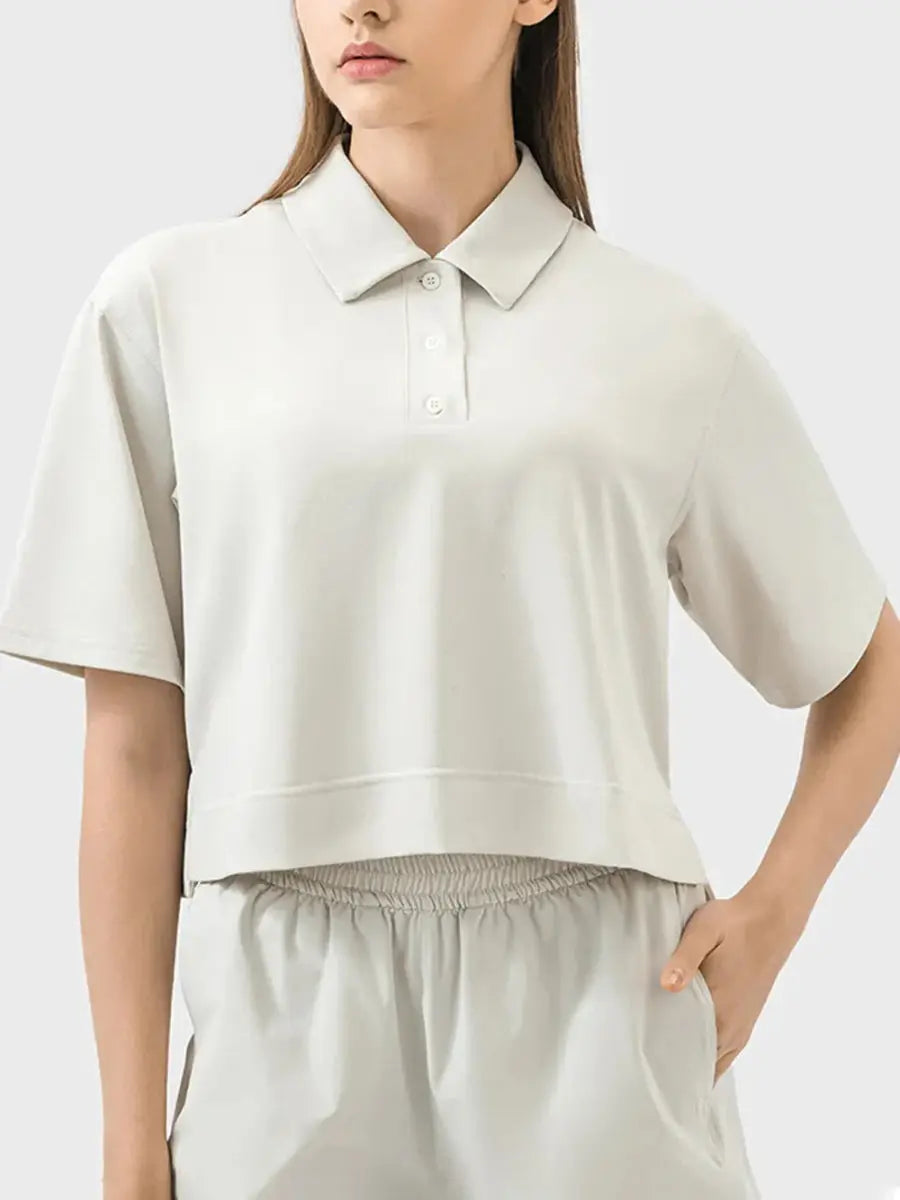 Millennia Half Button Short Sleeve Active T-Shirt for Women - Love Salve